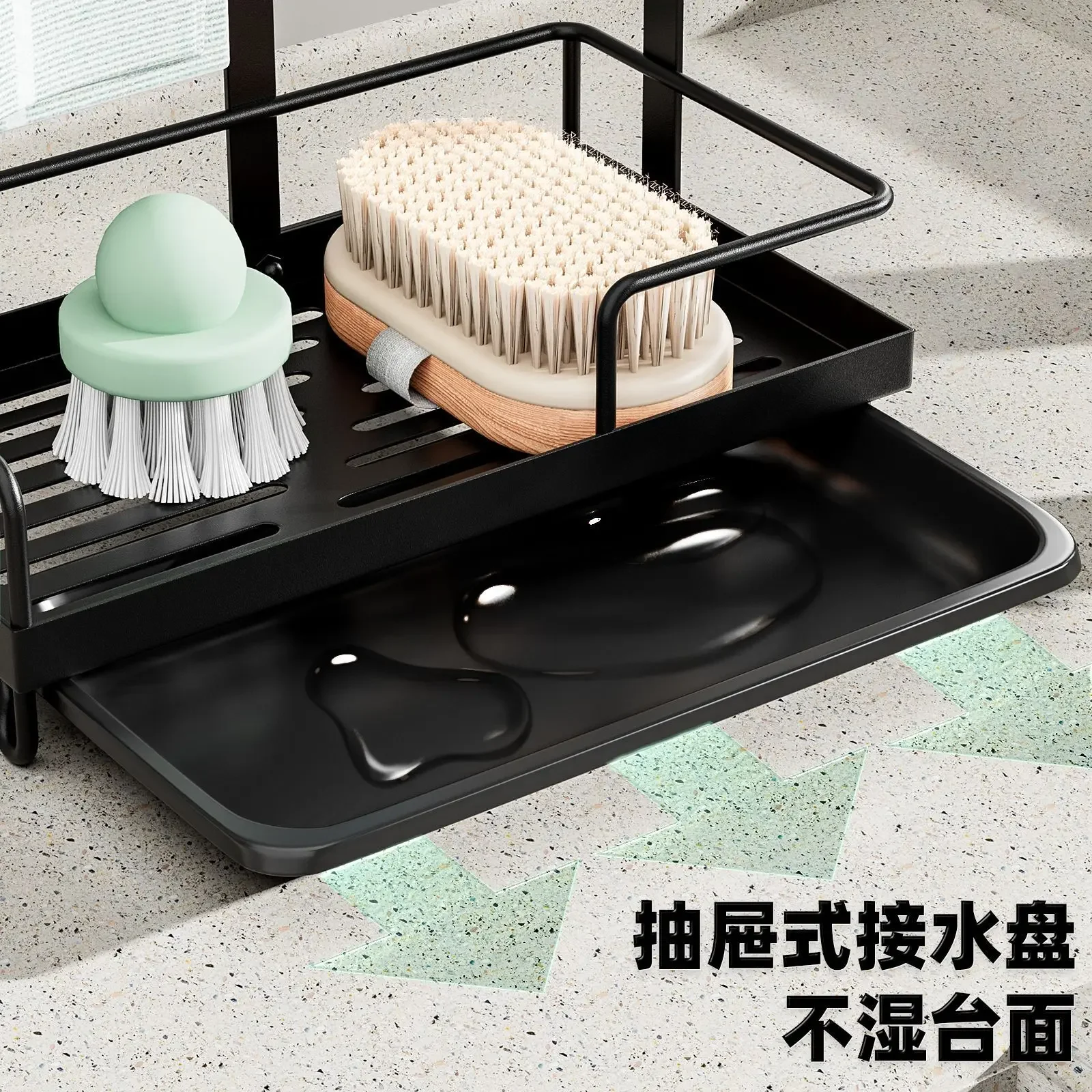 Kitchen Sink Storage Rack Faucet Sponge Holder Bathroom Drain Rack with Hooks Soap and Cleaning Supplies Organizer