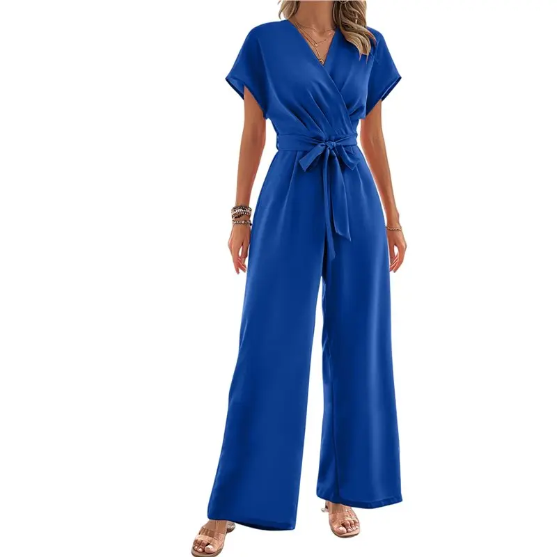 

CYL-Women's Summer Outfits V Neck Cap Sleeve Crop Top Wide Leg Pant Sets