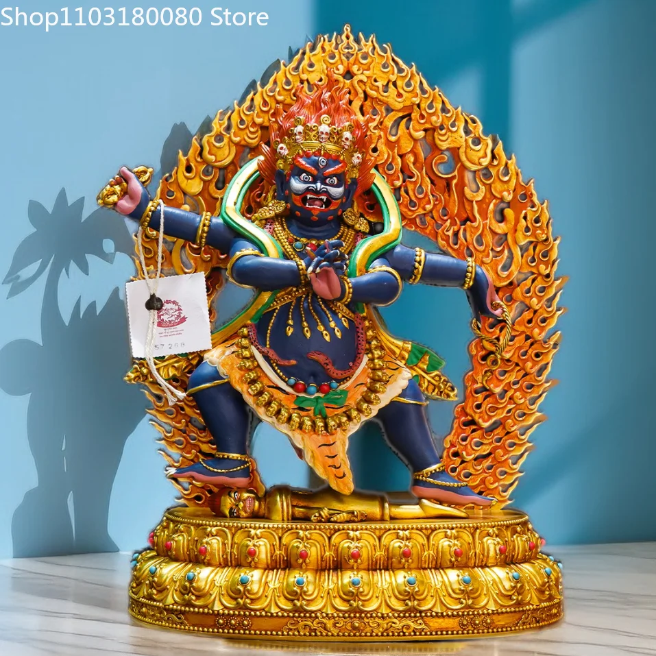 Copper gilding carving Painting Four arms Vajrapani Bodhisattva buddha statue Tibet Vajrapani sculpture Large size 33cm,23cm