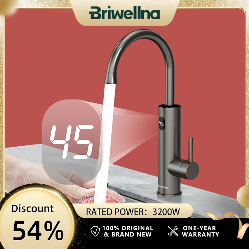 Briwellna Electric Faucet Instant Hot Water Tap 220V Tankless Water Heater Faucet With Digital Display Kitchen Tap Geyser