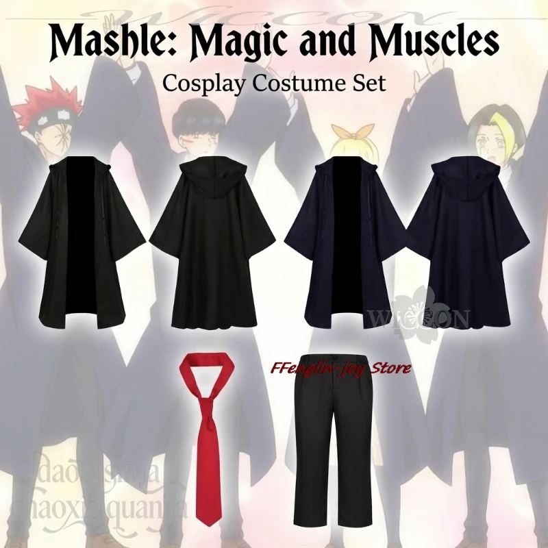 Schwarze Marineblaue Lange Magische Robe Rote Krawatte Hose JK DK Bühnenkostüm Halloween-Party Cosplay Anime Mashle: Magie und Muskeln Mashle