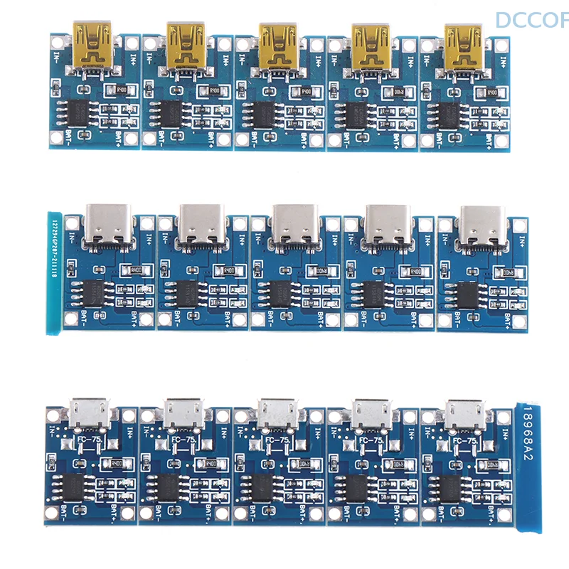 5Pcs 5V 1A TYPE-C Micro USB Lithium Battery Charging Board Charger Module With Protection Dual Functions 18650 TP4056