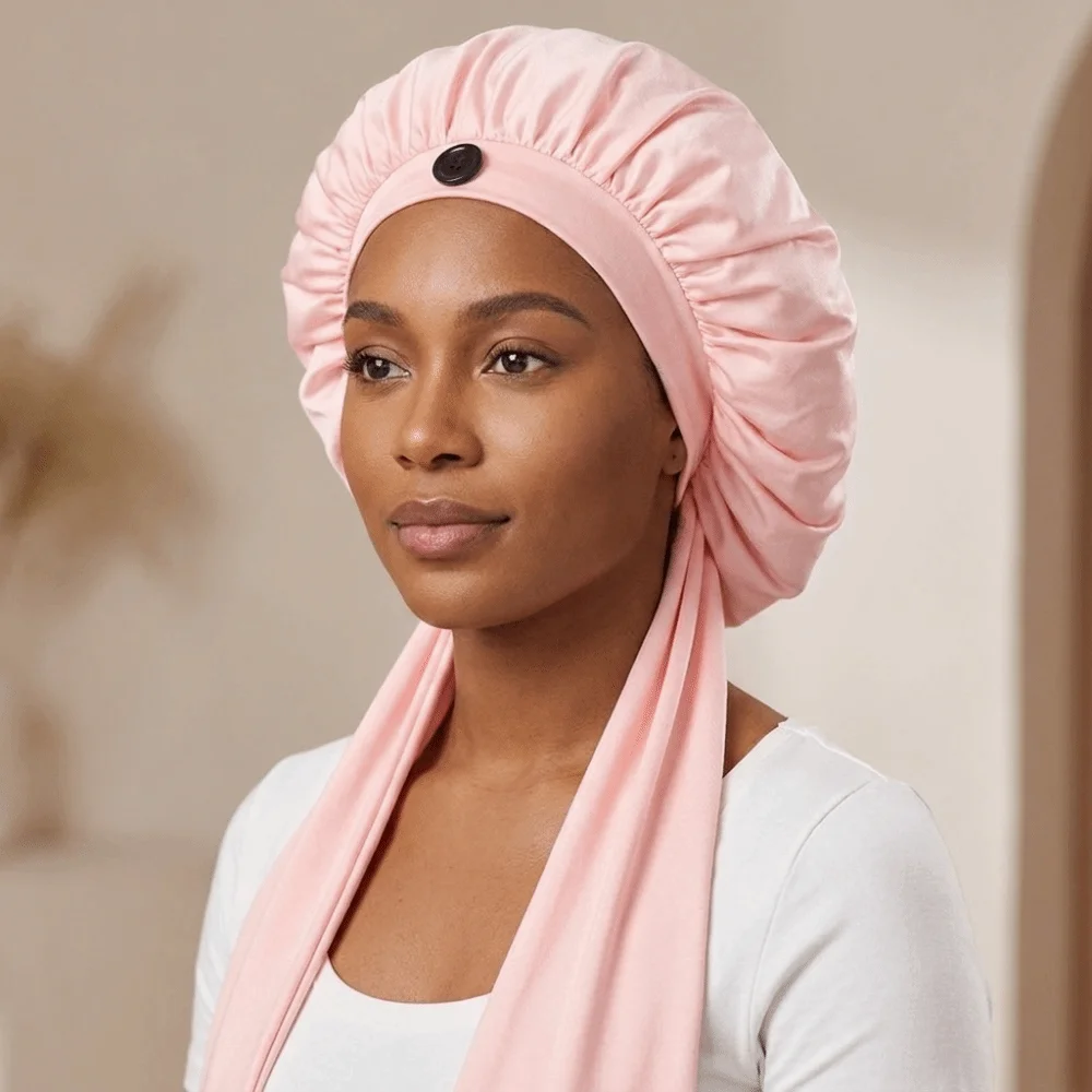 Silky Satin Satin Long Dreadlock Sleep Bonnet Adjustable Long Tail Long Hair Bonnets for Sleeping Lightweight Bathing Hat