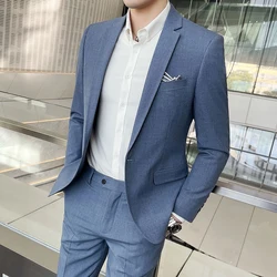 M-4XL 2024 New Men's High Quality (suit + Trousers) All Fit Stylish Handsome Banquet Casual Solid Color Suit Two-piece Set