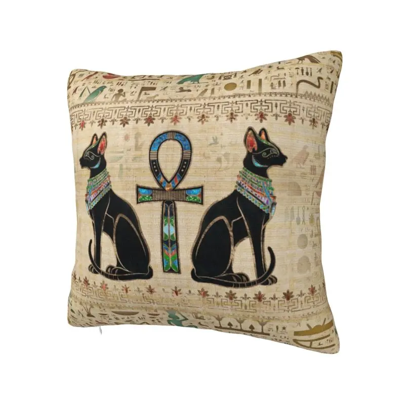 Egyptian Cats And Ankh Cross Cushion Covers Velvet Horus Eye Egypt Hieroglyphic Throw Pillow Sofa Square Pillowcase Decoration