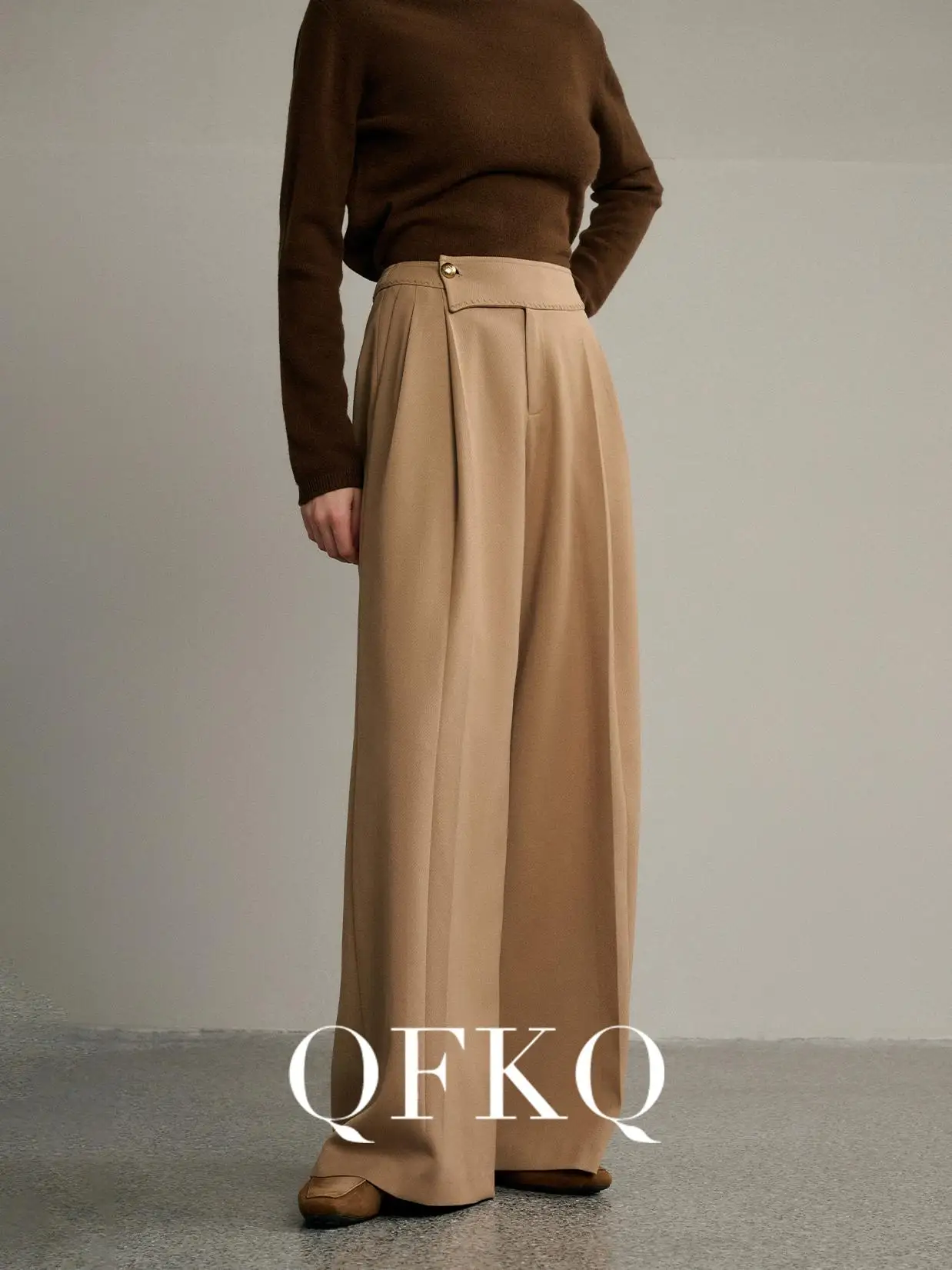 

Брюки-палаццо QFKQ для похудения, немнущиеся, мягкие, струящиеся, с высокой талией, для женщин, для повседневной носки