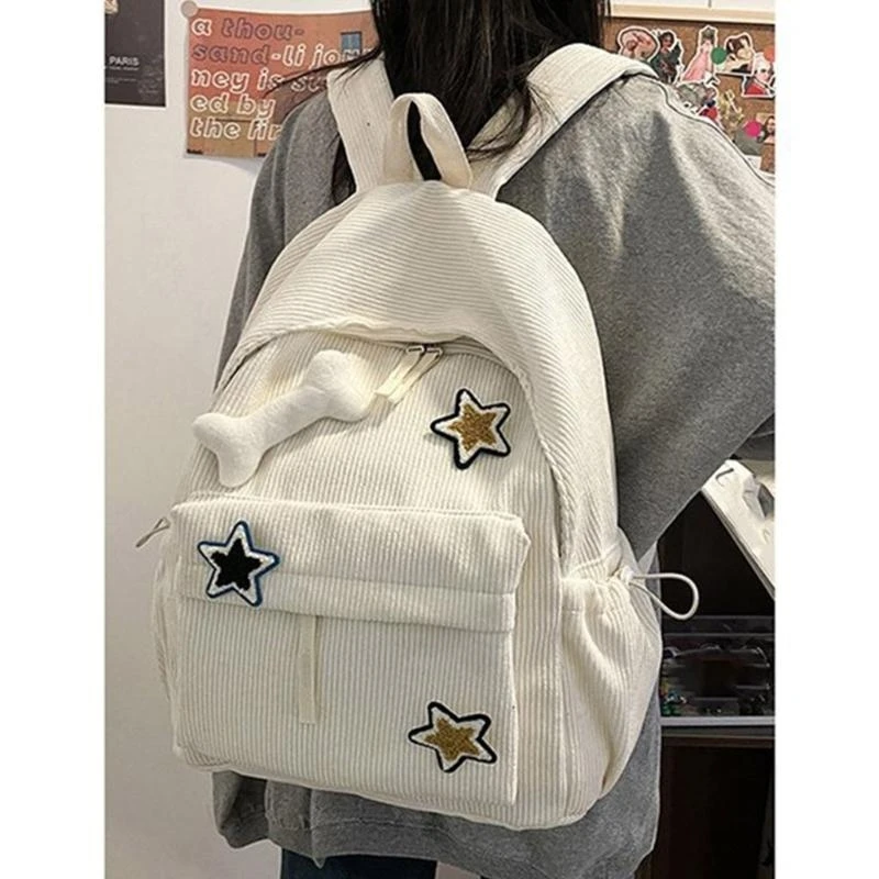 X7XC Spacious School Bag Large Capacity Bag Corduroy Suitable for Various Occasions