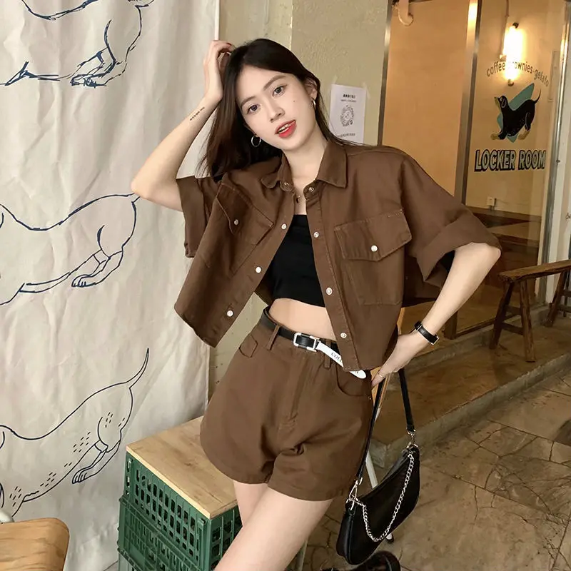 Retro Denim Fashion Set for Women Summer 2024 New Korean Style Shorts with a Sense of Luxury and Age Reduction Two-piece Set