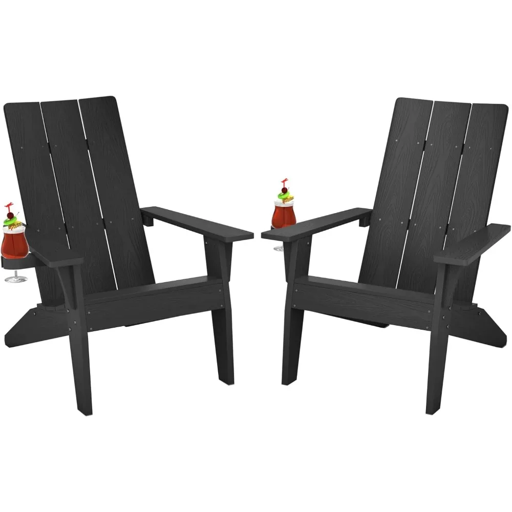 

Modern Adirondack Chairs Set of 2 Weather Resistant with Cup Holder Oversize Plastic Fire Pit Chairs Adorondic Plastic Outdoor