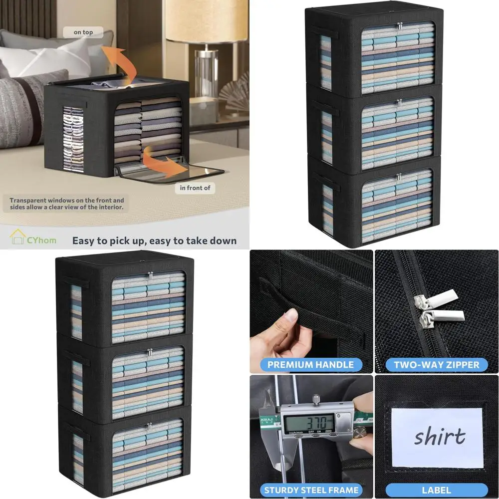 

Складные тканевые контейнеры для хранения с прозрачными стенками и ручками, очень большой объем 100 л, черные