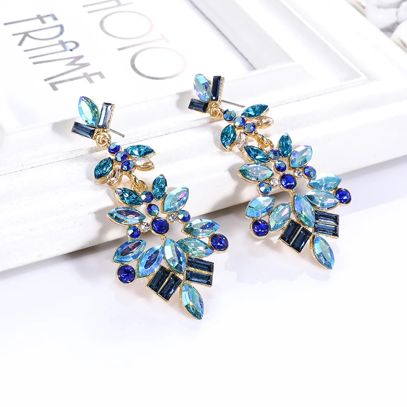 

EASYA Luxury Full Rhinestone Brincos Jewelry New Fashion Crystal Long Dangle Drop Earrings For Women Metal Fashion Accessories