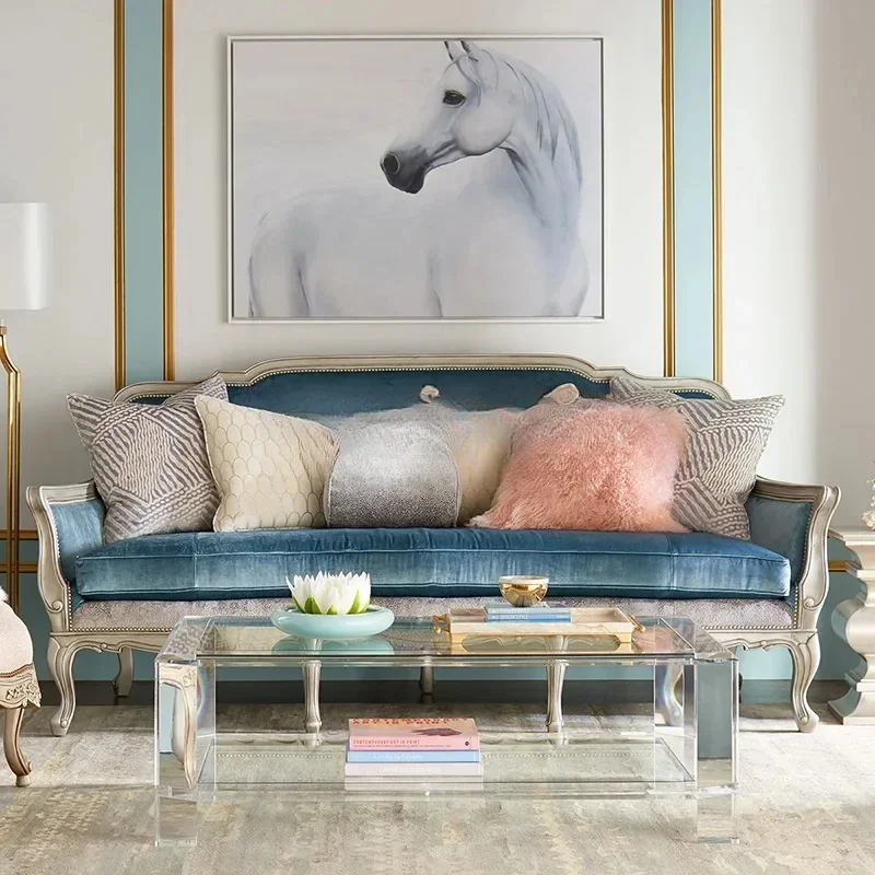 A  American solid wood sofa three-person simple small apartment
