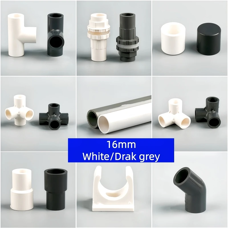 1~5PCS 16mm PVC Pipe Fitting Garden Irrigation Tee Water Tube Joint Aquarium Tank Water Supply Drainage End Cap Union Connector