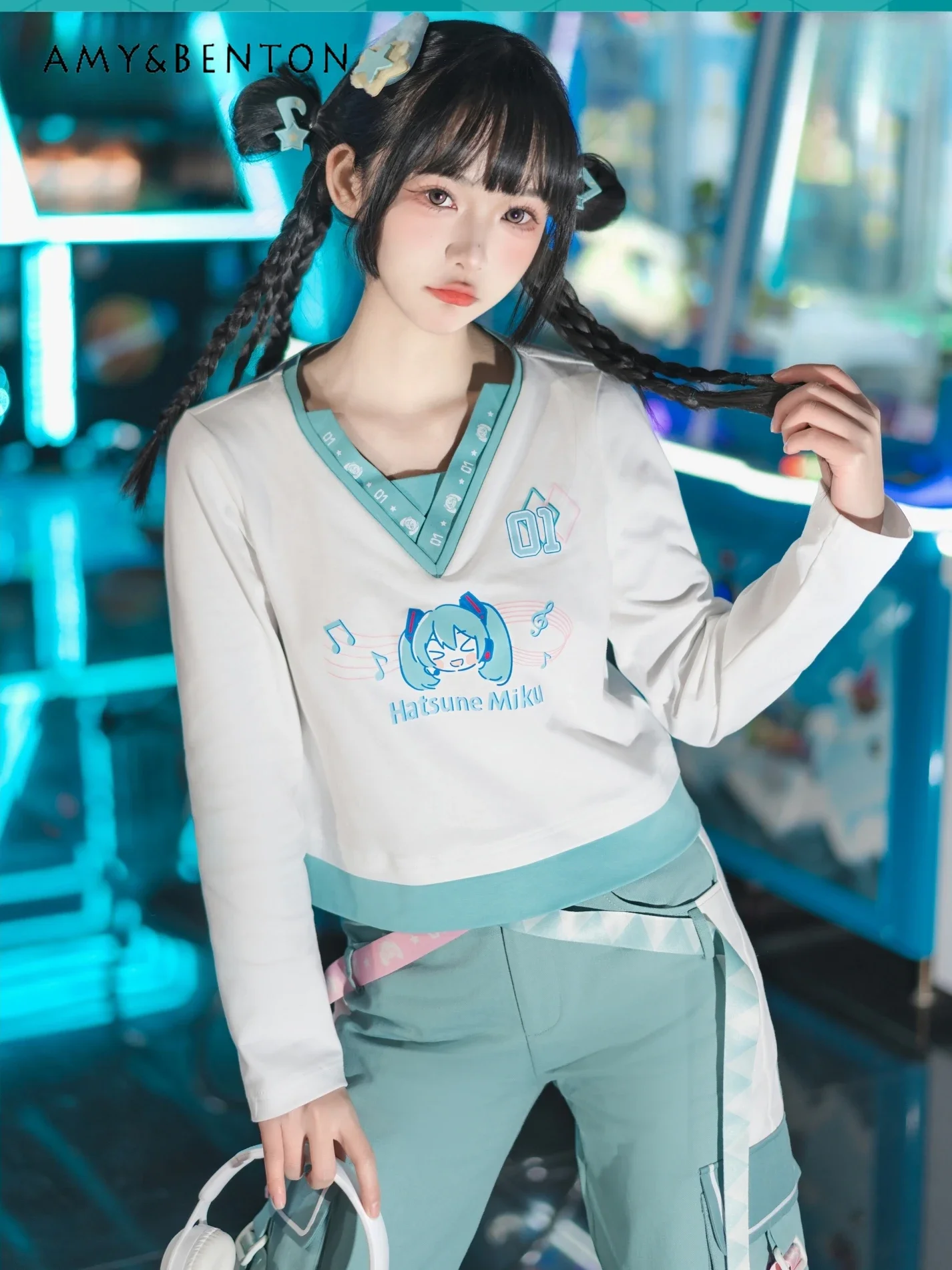 Japanese Print Double-Sided Hoodies Kawaii Long-Sleeved T-shirt Casual Pants Three-Piece Set Spring Preppy Style Sweet Outfits