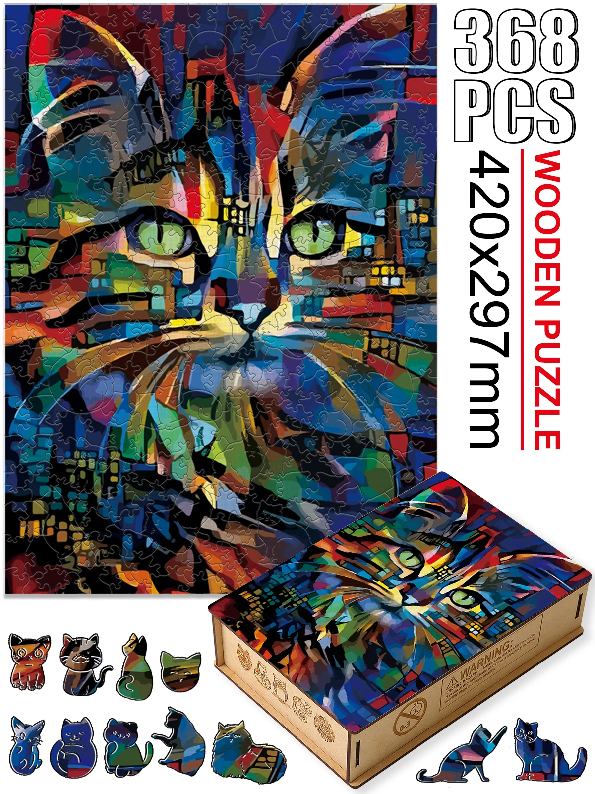 Exquisite Wooden Animal Jigsaw Puzzles Elegant Shape Kitty Brain Game For Adults Kids Interesting DIY Drawing Festival Gifts