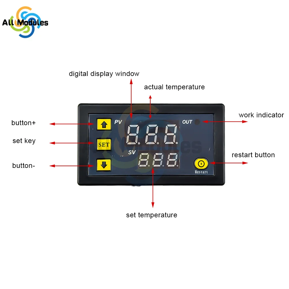 W3230 Digital Temperature Control LED Display Thermostat With Heat/Cooling Control Instrument 12V 24V AC110-220V Probe line 20A