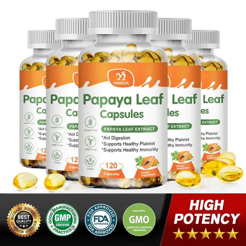 Papaya Leaf Extract Digestive Enzymes Veg Capsules Blood Platelet Bone Marrow & Spleen Super Breasts Growth