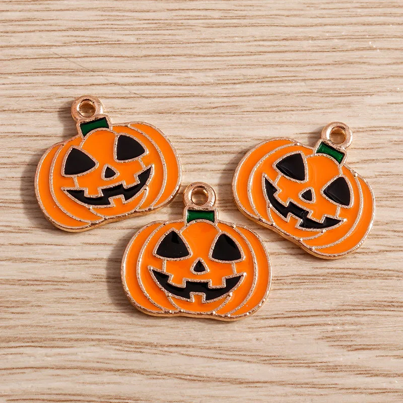 10 Stück 21 x 19 mm niedliche Emaille-Halloween-Kürbis-Anhänger für Schmuckherstellung, Ohrringe, Anhänger, Halsketten, Armbänder, Bastelbedarf – Detail 3