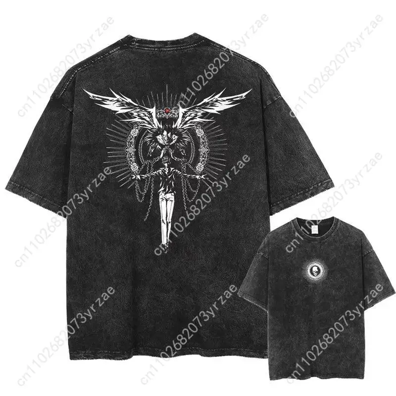 DEATH NOTE Retro Wash Tshirt Uomo Donna T-shirt vintage di alta qualità in cotone a maniche corte T-shirt moda Top morbidi e traspiranti