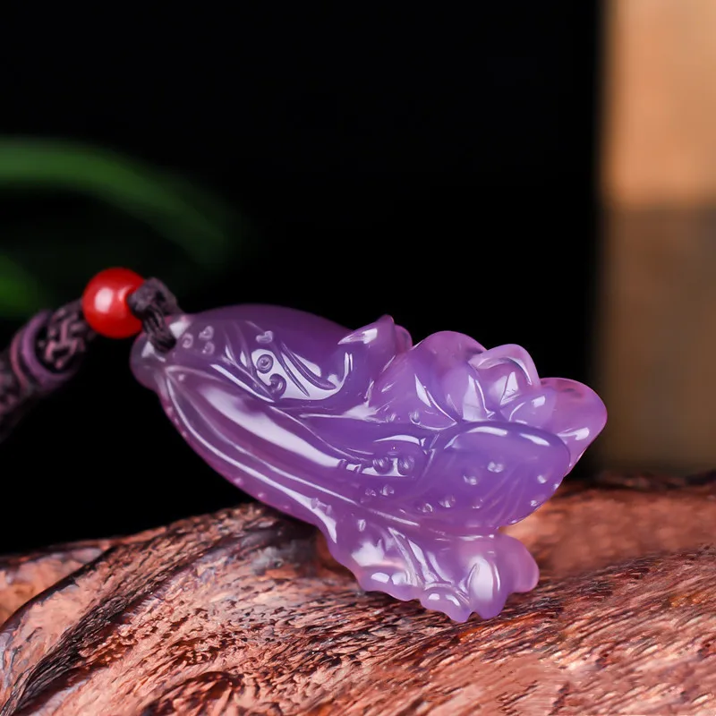 Natural Agate Ice King Purple Chalcedony Cabbage Pendant, Men's and Women's Hand Carved Jade Pendant