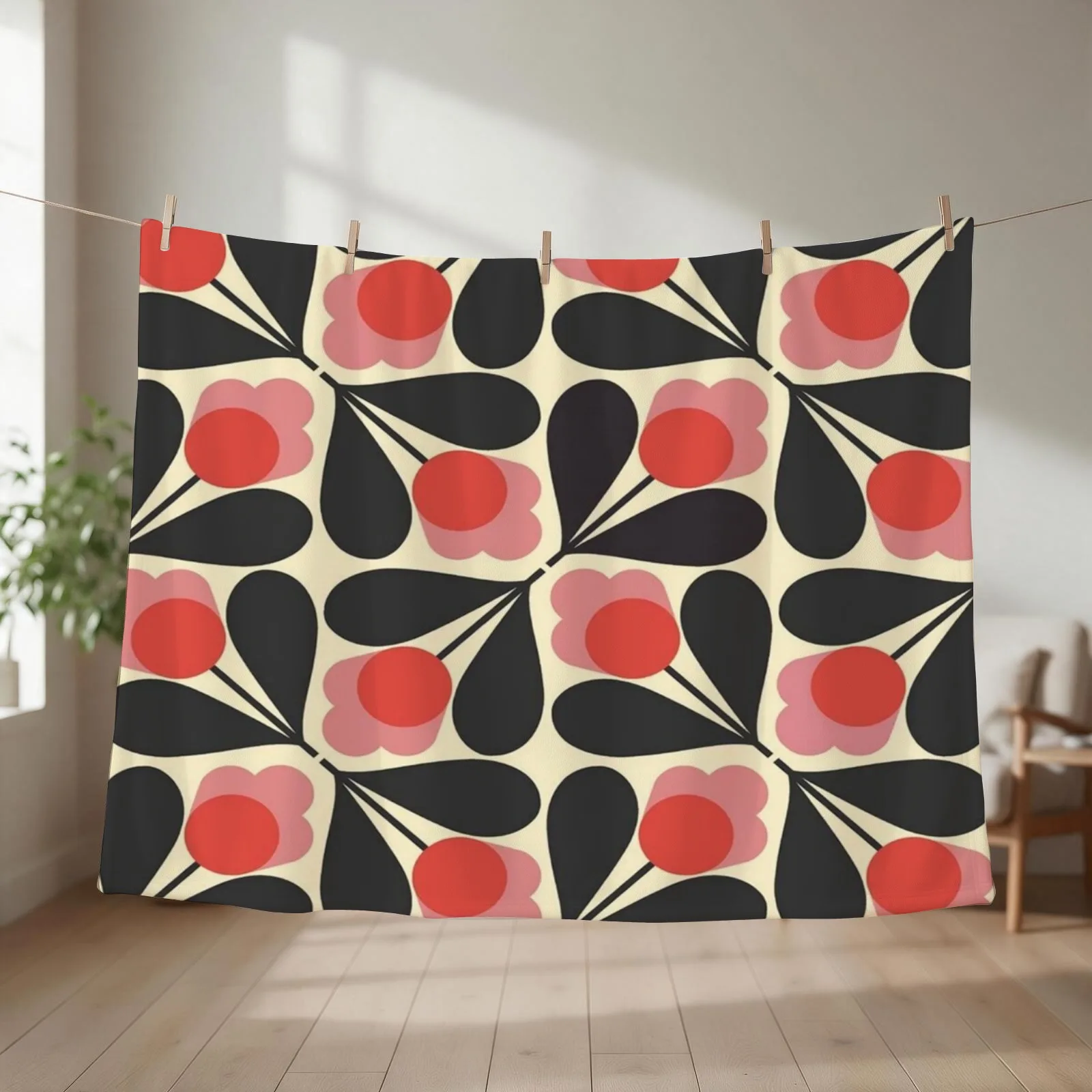 orla kiely Acorn ,black, red,white,floral patterns Throw Blanket couch cozy soft plush fuzzy picnic outdoor blanket