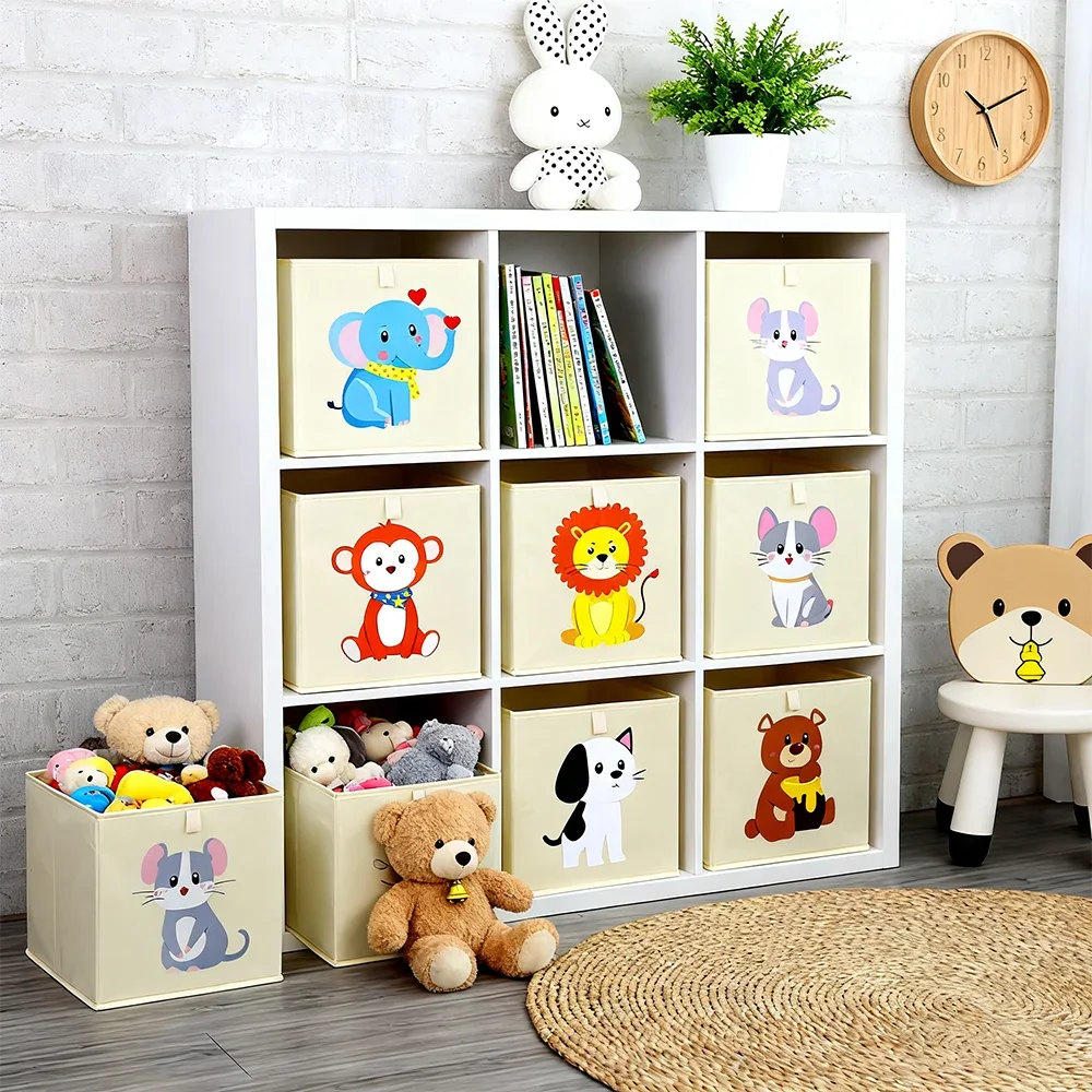 Children Toy Storage Cube Organizer Cute Animal Foldable Storage Bin for Kids Nursery Kindergarten Bedroom Playroom Living Room