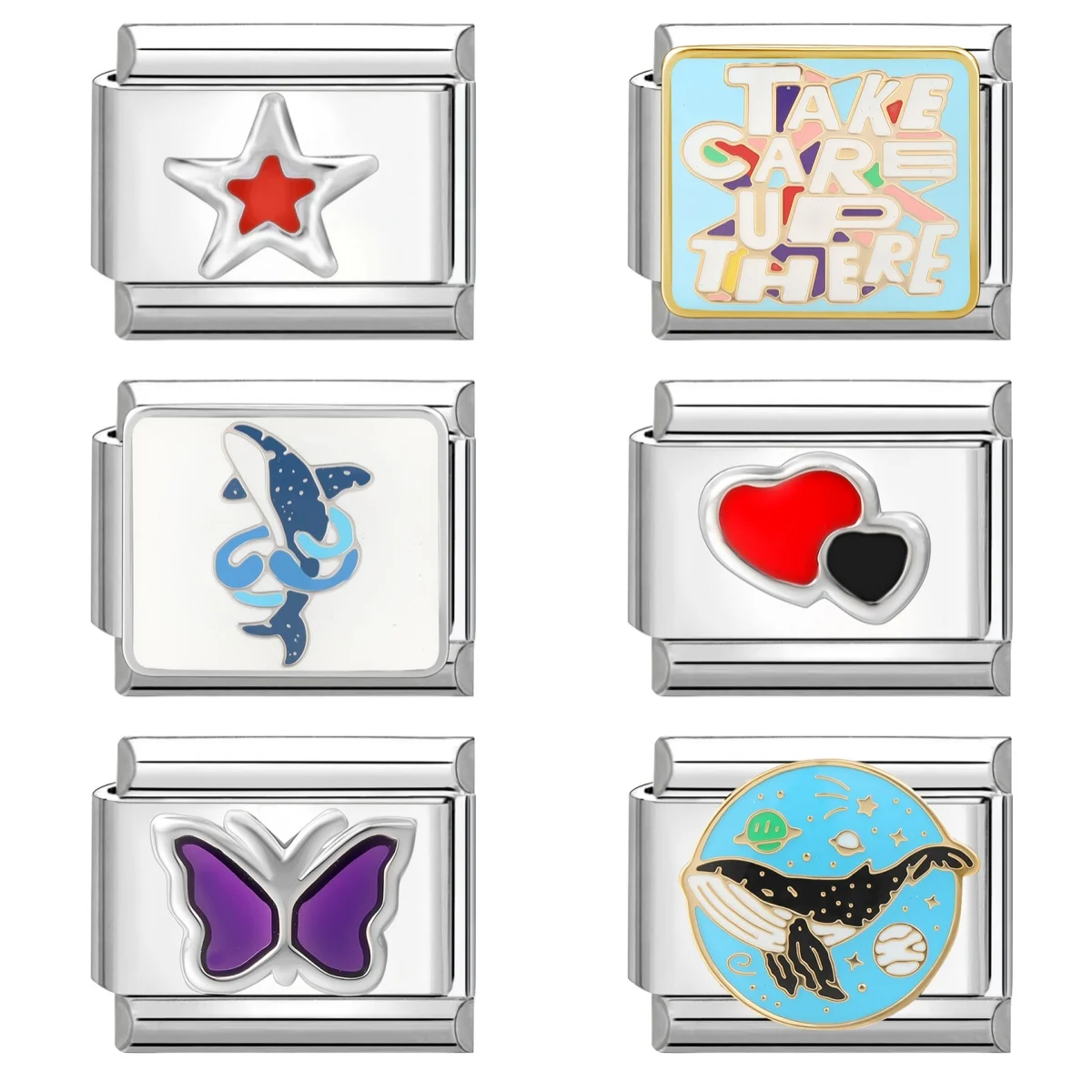 الزركون القلب القوس الكرز الصليب ستار القمر اللؤلؤ الصلب اللون الإيطالية سحر الروابط صالح 9 مللي متر الفولاذ المقاوم للصدأ سوار النساء DIY بها بنفسك صنع