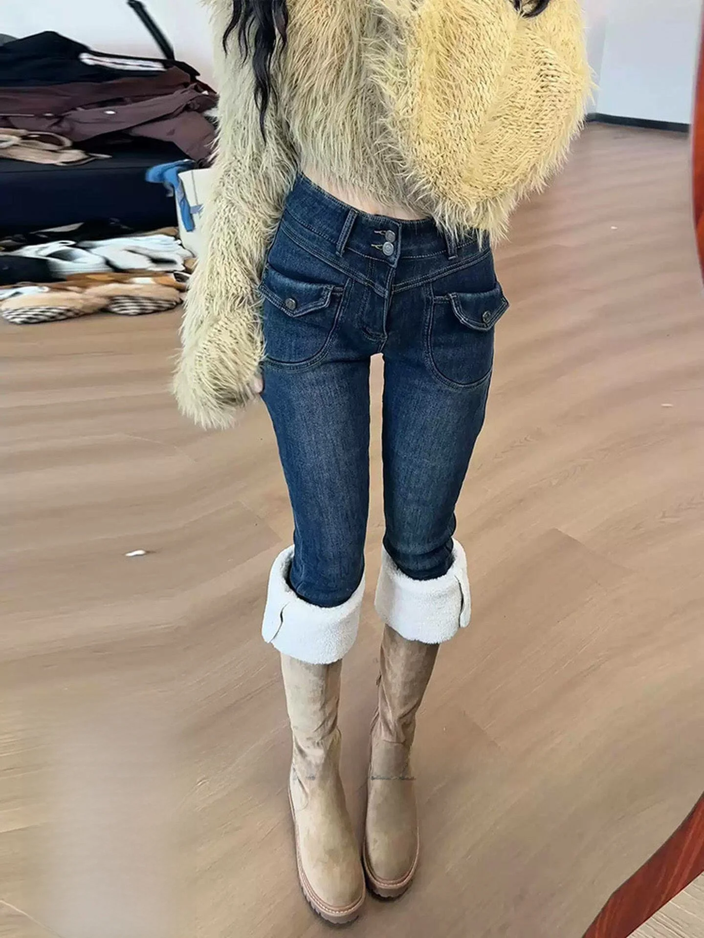 

Retro Thin High Waist Skinny Jeans Women's Summer Washed Denim Pants Slimming Pencil Jeans mid Stretch Non Deformable