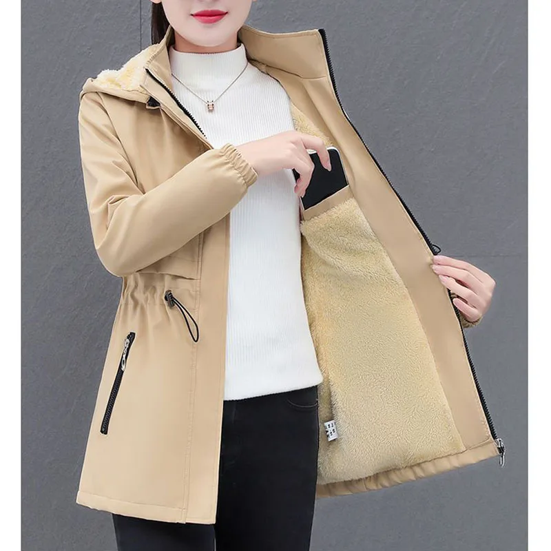 Autumn/Winter Jacket Women Velvet Windbreaker Coat 2024 New Fashion Mid Long Hooded Cotton Padded Jackets Ladies Outerwear M-5XL