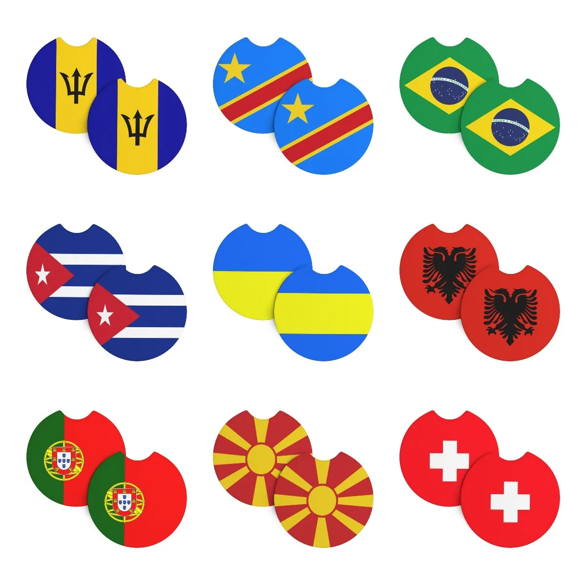 Universal Non-Slip Car Cup Coasters with Multiple Country Flags Design for Most Car Interior-2Pack Car Gadget