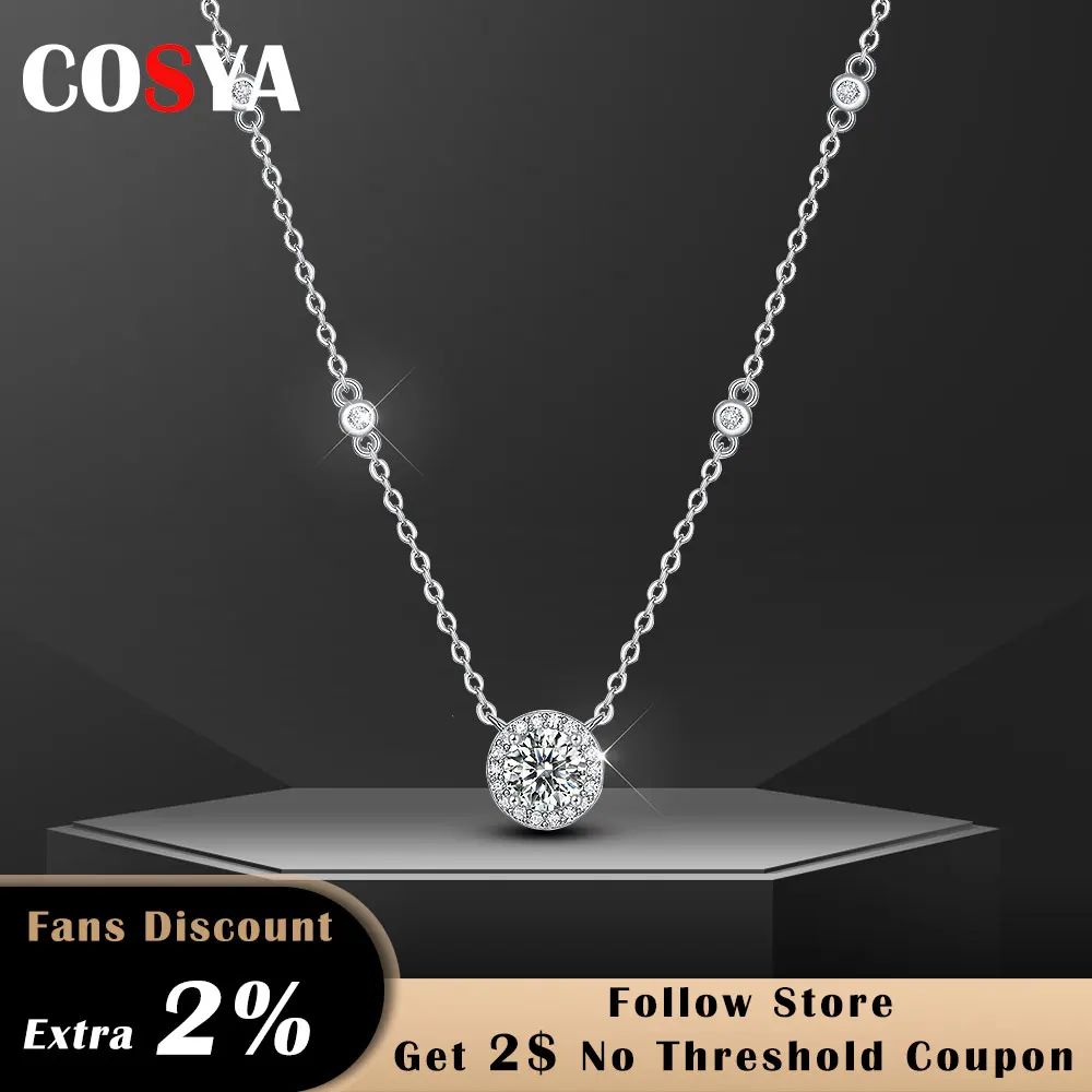 

COSYA 0.5 - 3ct муассанитом Женское ожерелье D - цвет Круглый бриллиантовый кулон 925 Серебро Свадебные украшения Рождественский подарок