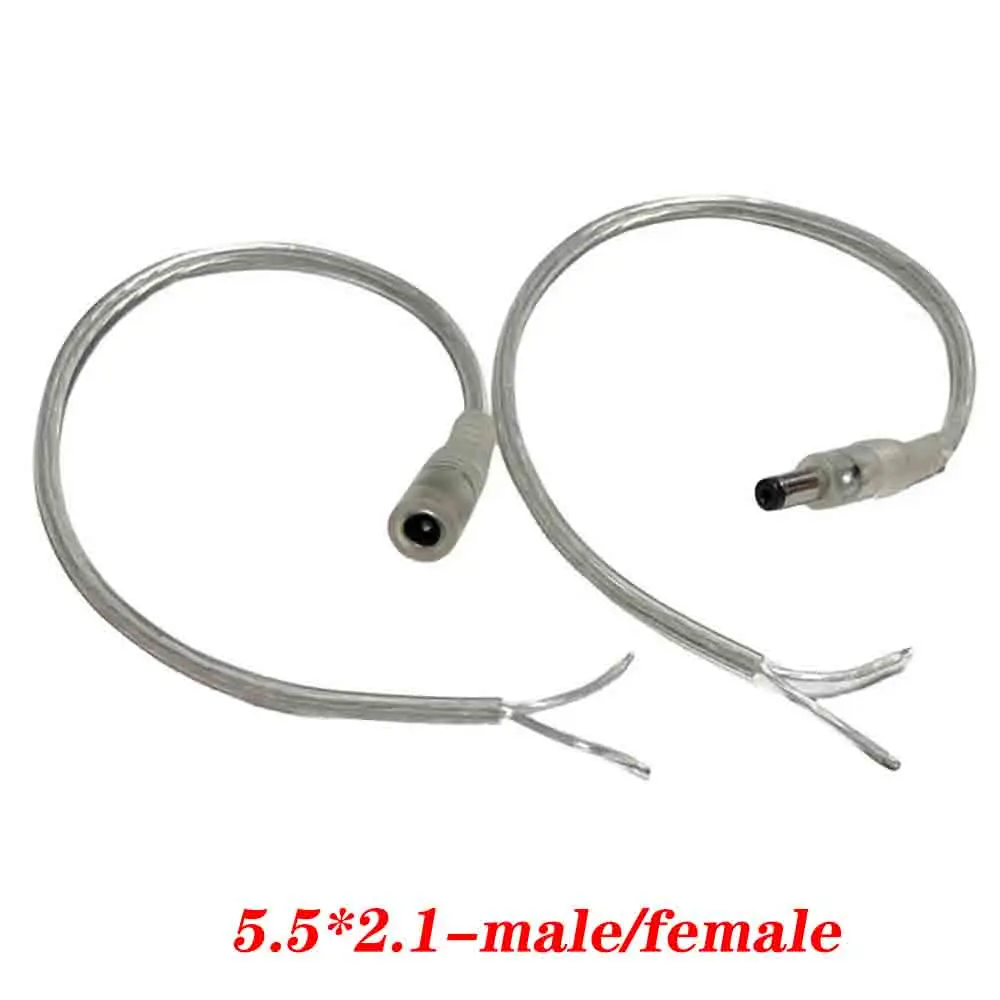 2.1mm X 5.5mm 12V DC Pigtail Cable Connector Cord Male Female Plug 0.2/1/2m Extension Cord Power Adapter LED Strip Transparent