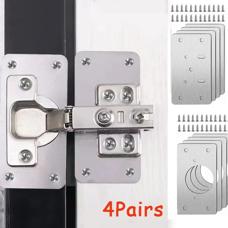 4Pair Hinge Repair Plate Cabinet Furniture Drawer Table Repair Mount Tool Hardware Stainless Steel Hinge Fixing Plate