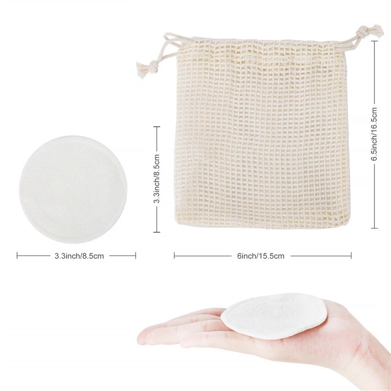 Reusable Bamboo Fiber Makeup Remover Pads 12pcs/Pack Washable Rounds Cleansing Facial Cotton Make Up Removal Pads Tool