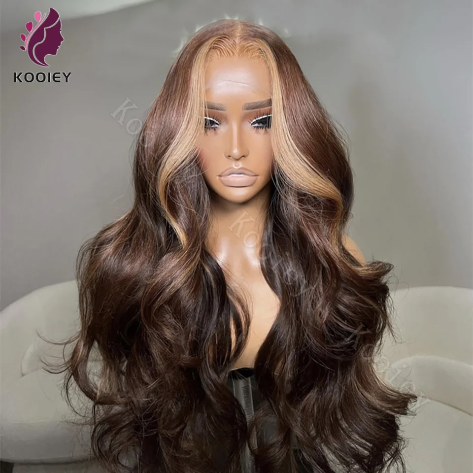 Balayage تسليط الضوء على شقراء 13X6 الدانتيل الباروكة الأمامية شعر الإنسان 360 براون شقراء تسليط الضوء على اللون 13x4 الدانتيل شعر مستعار أمامي للنساء