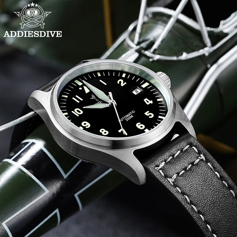 ADDIESDIVE Men's Automatic Mechanical Diving Watch 200m Waterproof C3 Ultra Bright Men's Watch Men's Leather Retro Watch AD2519 view 6
