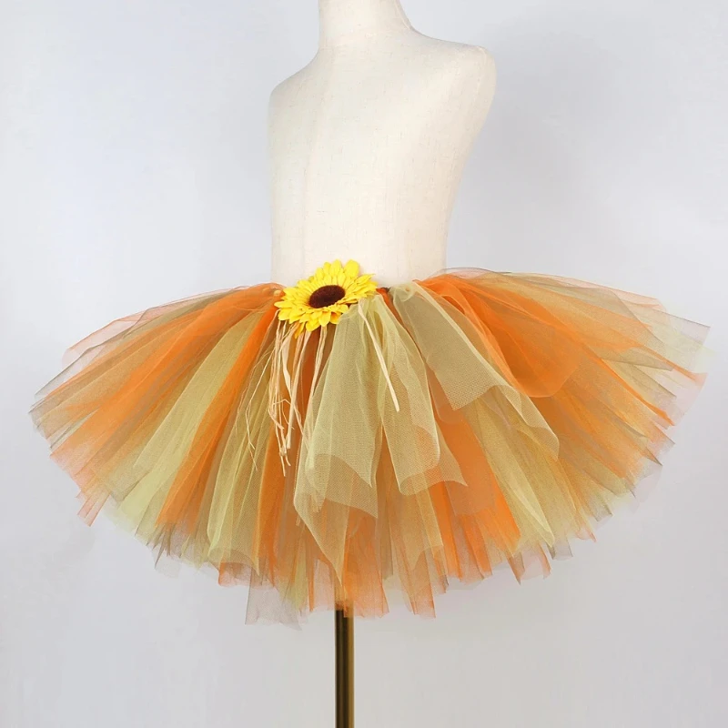 Fall Sunflower Tutu Skirt for Girls Halloween Thanksgiving Outfit Kids Scarecrow   with Witch Hat Children Fluffy Tutus Costumes
