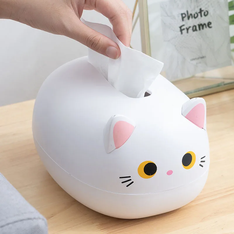 Kawaii Cat กล่องเดสก์ท็อปห้องน้ำที่ยึดกระดาษห้องครัวผ้าเช็ดปากกล่องเก็บ Wc Wadah Kertas สไตล์นอร์ดิกตกแต่ง