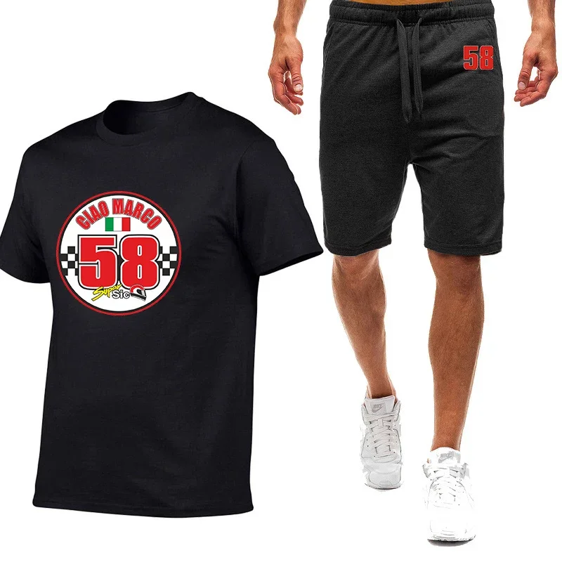 

58 Super Sic Marco Simoncelli Man Summer New Stly Nine Color Short Sleeved Suit Printing Sport T-Shirt Casual Shorts 2-piece Set