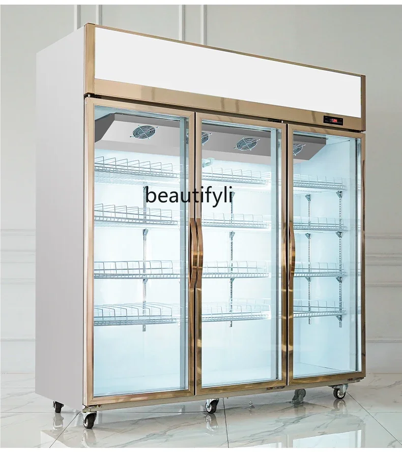 Beverage Display Cabinet Freezer Commercial Sanmen Supermarket Refrigerated Beer Fresh Air Cooled Frost Free Convenience Store