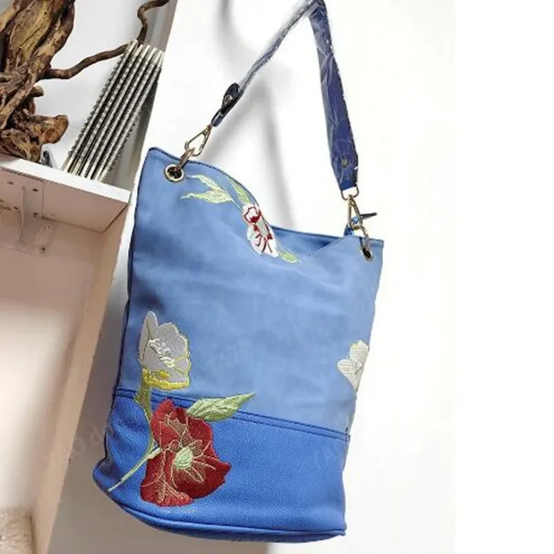 Yao Dong Novas mulheres de grande capacidade estilo chinês ombro único mão crossbody balde bordado flor bordado vintage wome