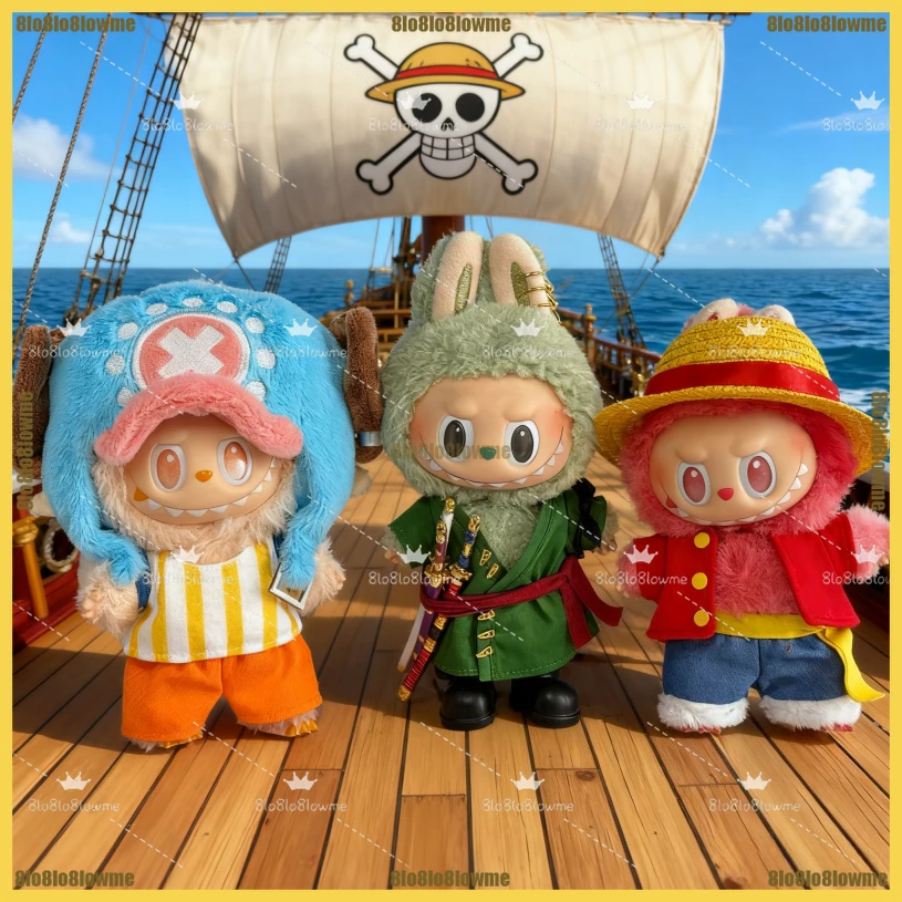 كارتون صغير أفخم ملابس دمى عالية الجودة المروحية زورو زي القرط 3 السيوف مجموعة ل Labubu موضة إكسسوارات دمي