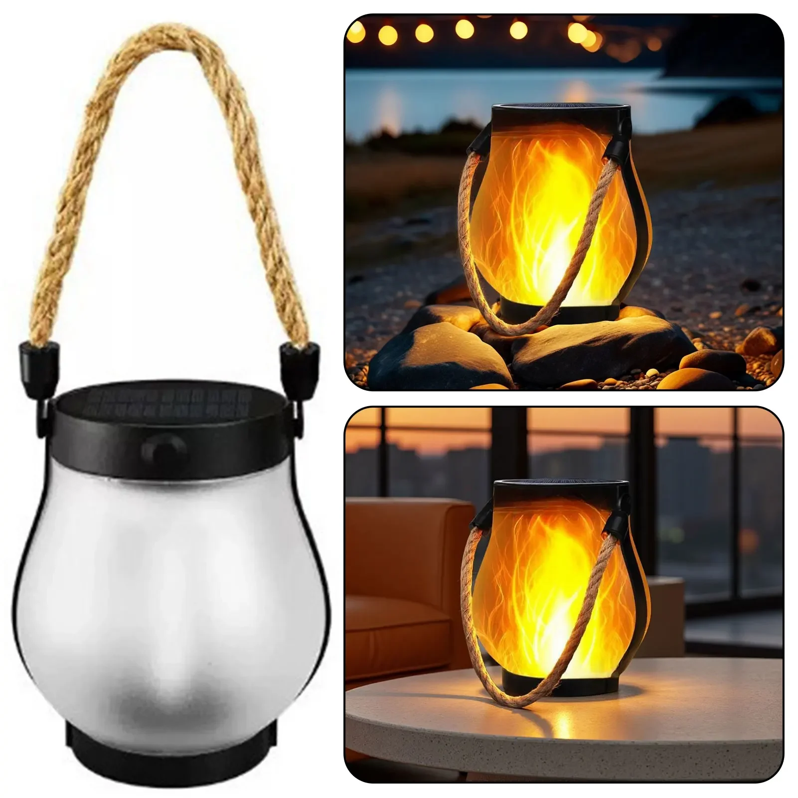 Solar Flame Lantern Outdoor Flickering Fire Garden Hanging Light Waterproof Pathway Lamp Halloween Decor