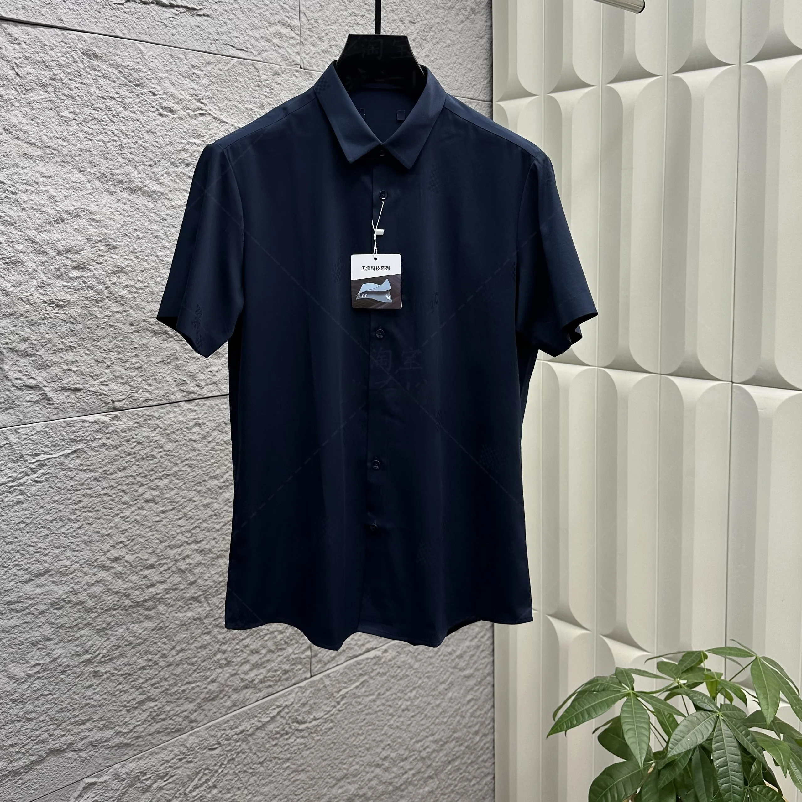 Sl Glue Technology Ice Silk Embroidery Cool Breathable Casual ort Sve irt Men's Stand Fit Summer Faion