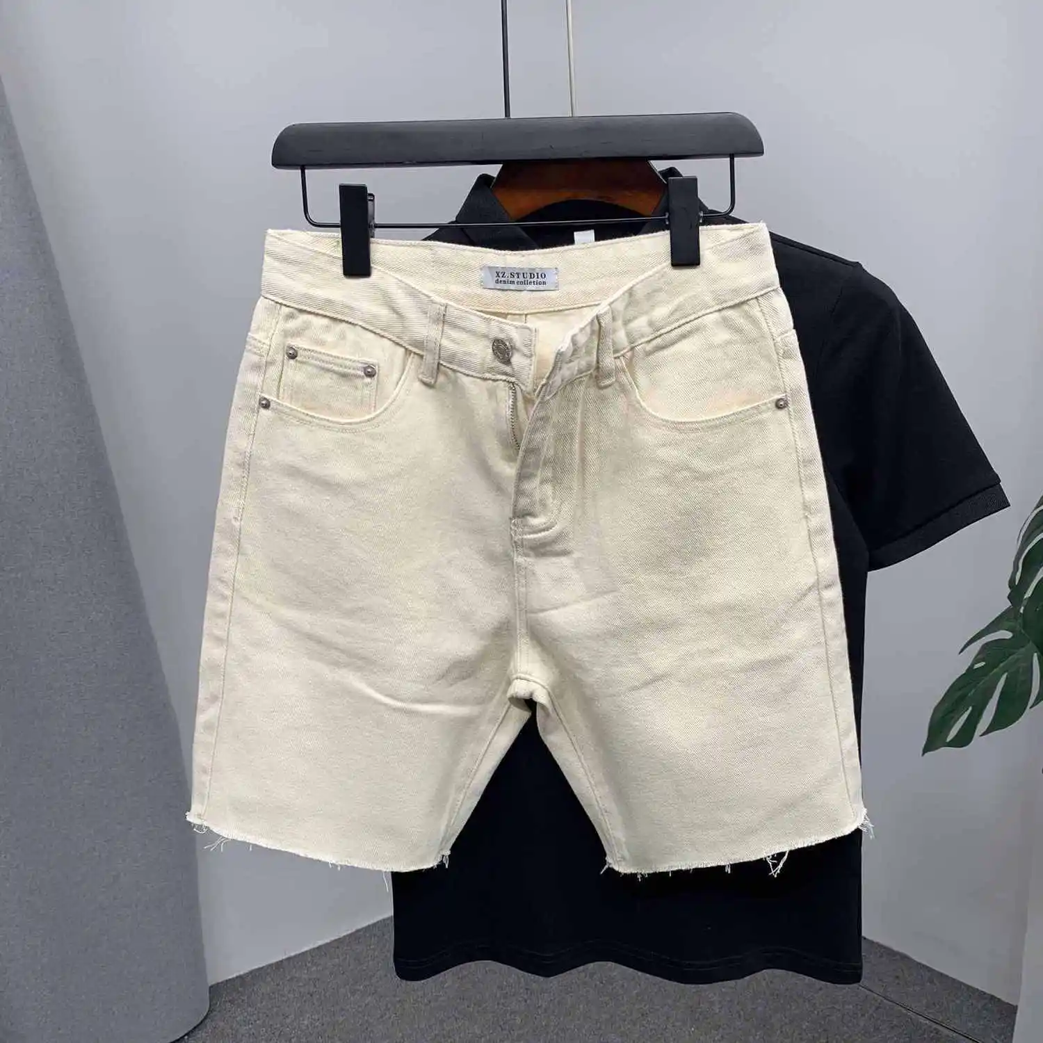 Raw Pants Beige Slim-fit Denim Shorts New Trendy Men's Light Board Half Pants for Men Summer 2026 Work Short Pants Man