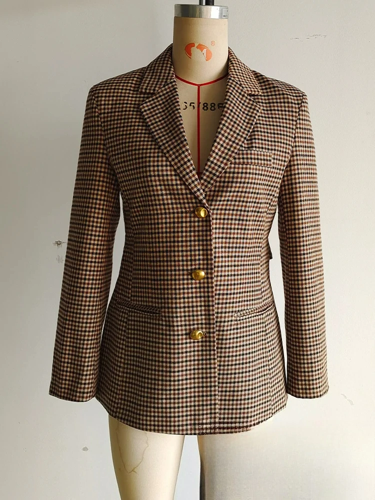 KONDALA Vintage Chic Women Blazer Houndstooth Single Breasted Slim Long Sleeve Blazer Fashion 2025 Spring Office Lady Blazers
