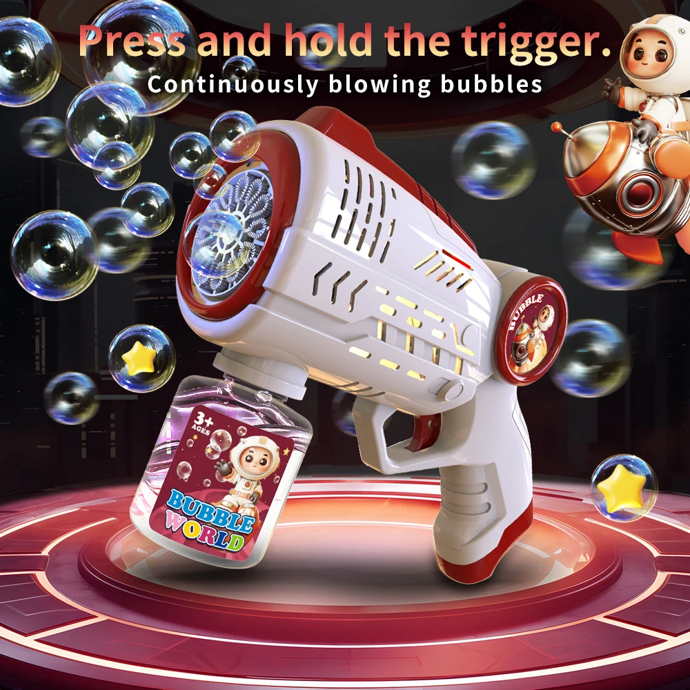 Space Astronaut 1 LED 光る 10 穴電気ギャラクシー バブル ガン、ランダムな色、ハンドヘルド、プラスチック、レッド/バーガンディ/ネイビー、液体-fr