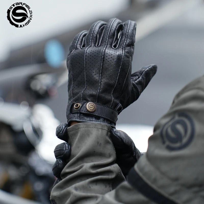 

Star Field Knight Retro Motorcycle Gloves Summer Breathable Real Goat Leather Non-slip Wear-resistant Riding Protective Gears