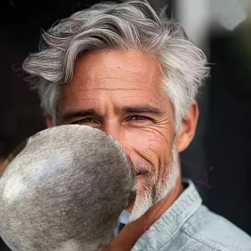 

Мужской парик-накладка 1B80 1B50 1B65 из натуральных волос, черный, серый, коричневый, с тонкой инжекционной основой, прочный, для мужчин, система замещения волос, протез для волос