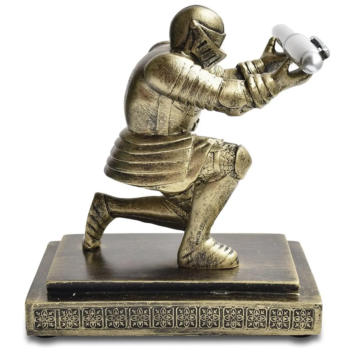 Knight Pen Holder - Kneeling Desk Accessory with Multifunctional Resin Stand (Pen Not Included)